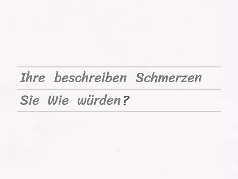 Physio4. Tag WFragen Schmerzbeschreibung Unjumble