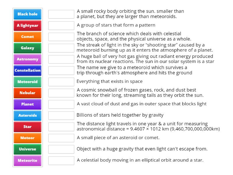 Our Spectacular Solar System Definition Match - Match up