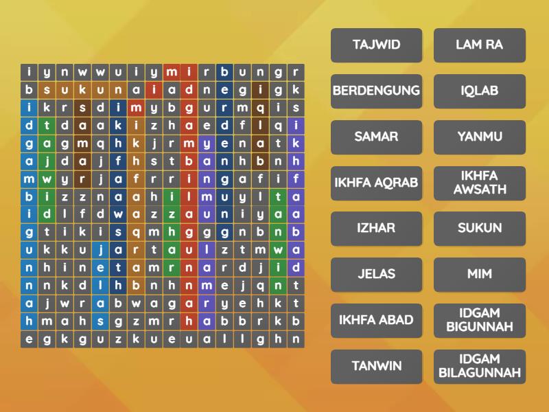 Hukum Bacaan Nun Mati Dan Tanwin - Wordsearch