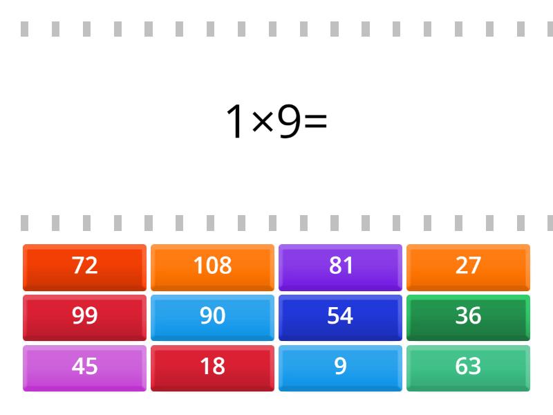 9 Times Table Find the match