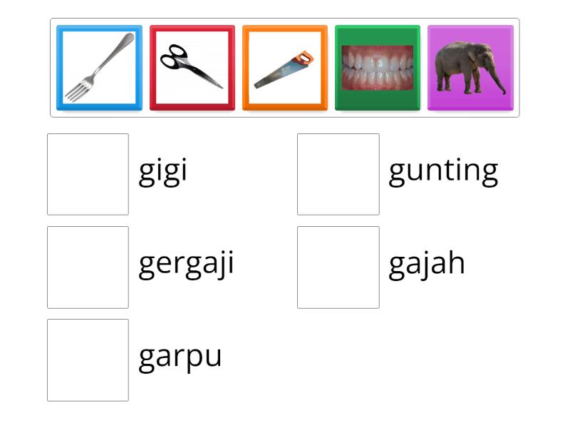 Kartu Gambar Berawalan Huruf G Match Up