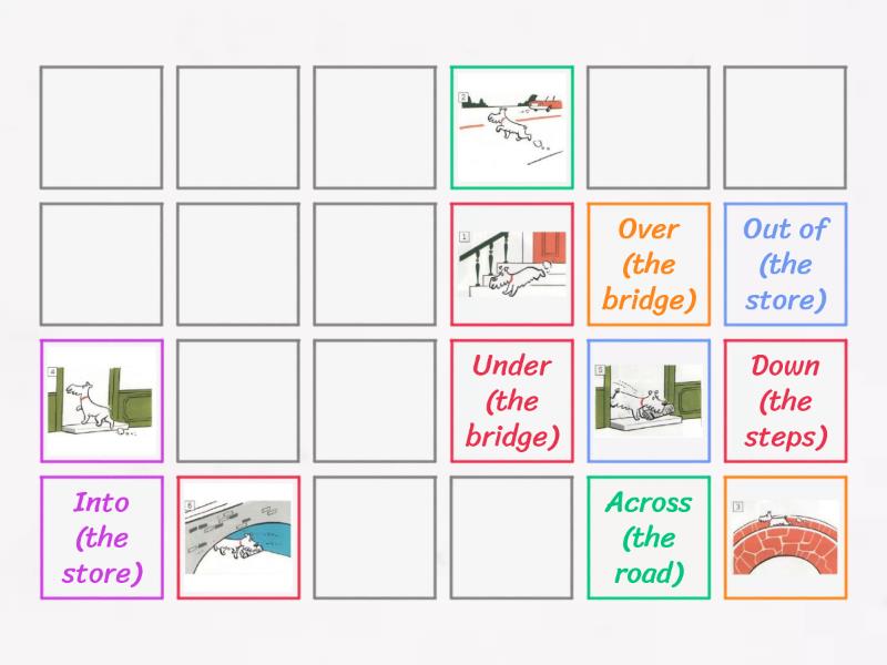 Prepositions to express movement - Matching pairs