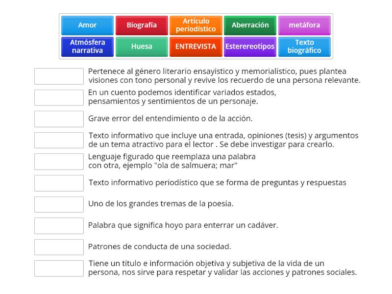 Repaso prueba unidad 1 1medio - Une las parejas