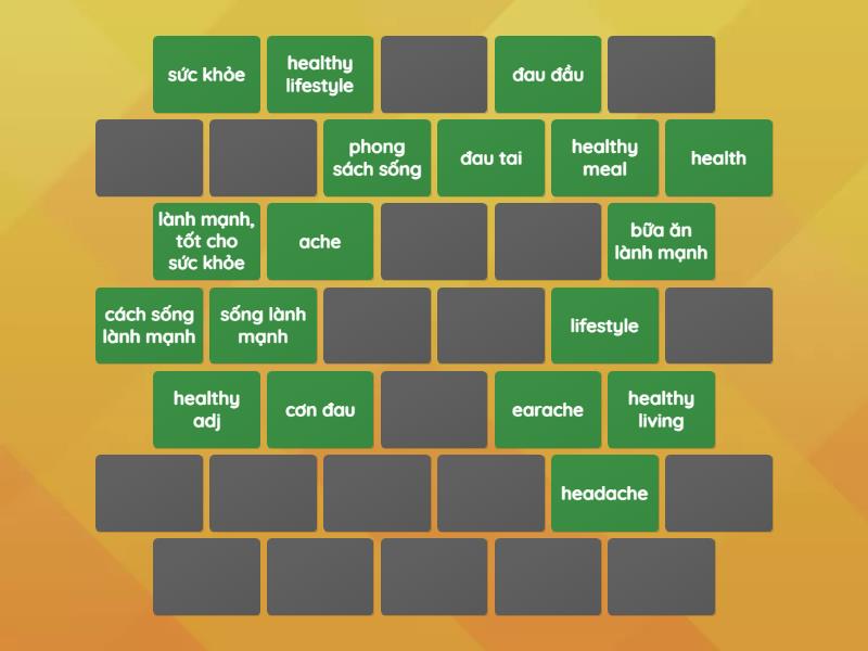 Unit 2 healthy living matching pairs