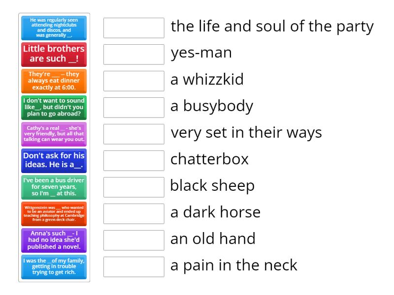 Fill in the gaps with the right words - Match up