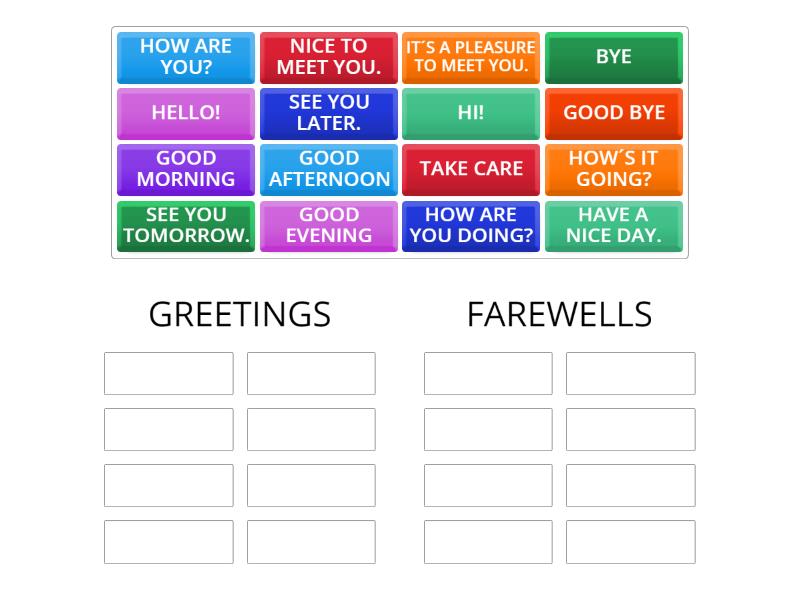 GREETINGS AND FAREWELLS - Group sort