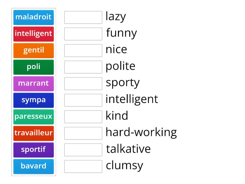 Les Adjectifs Pour Decrire Une Personne Match Up