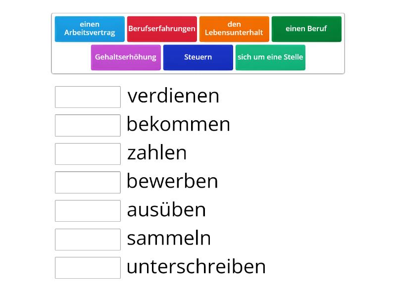 Verb und Substantive / Arbeit - Match up