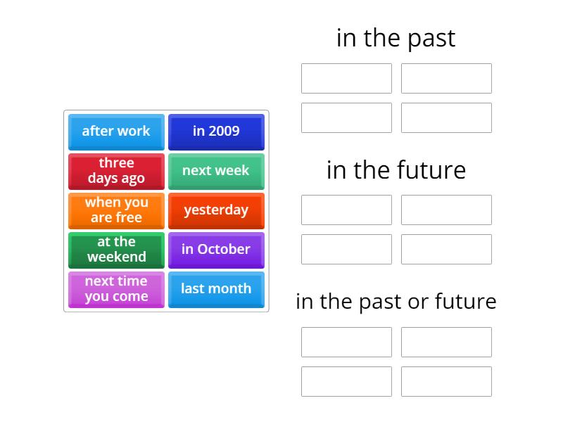Time phrases. Put the pharses in the right group - Group sort