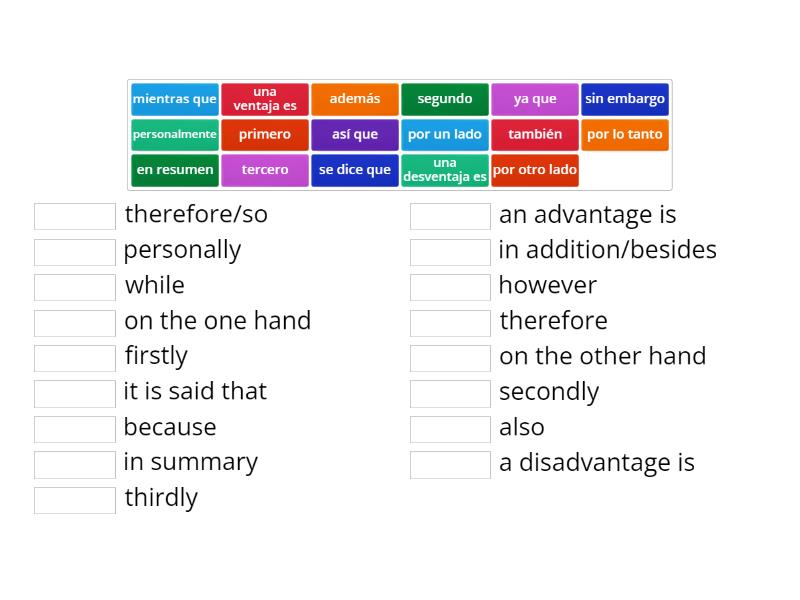 Connectives discussing advantages and disadvantages Match up