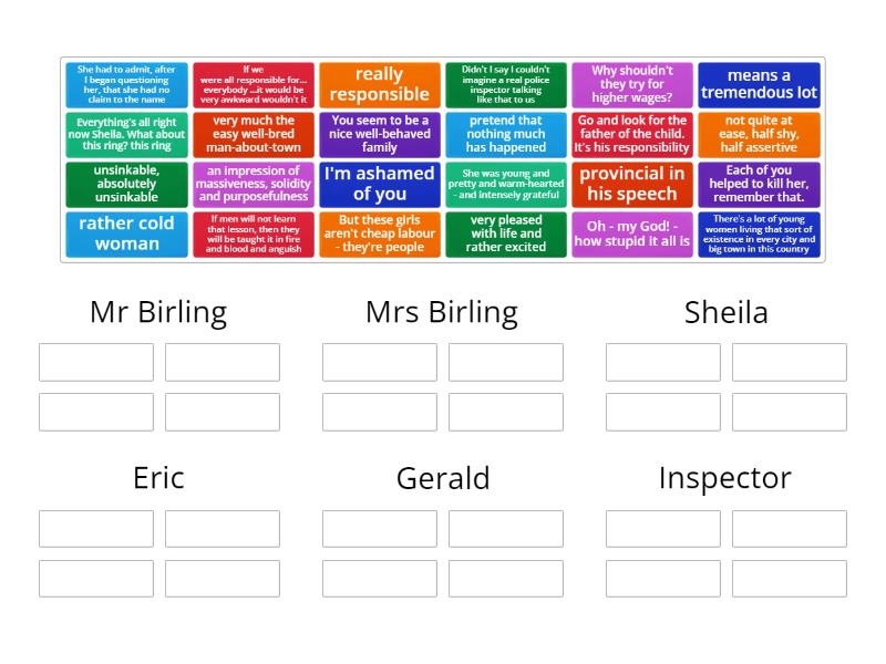 An Inspector Calls Key character quotes TDS - Ordenar por grupo