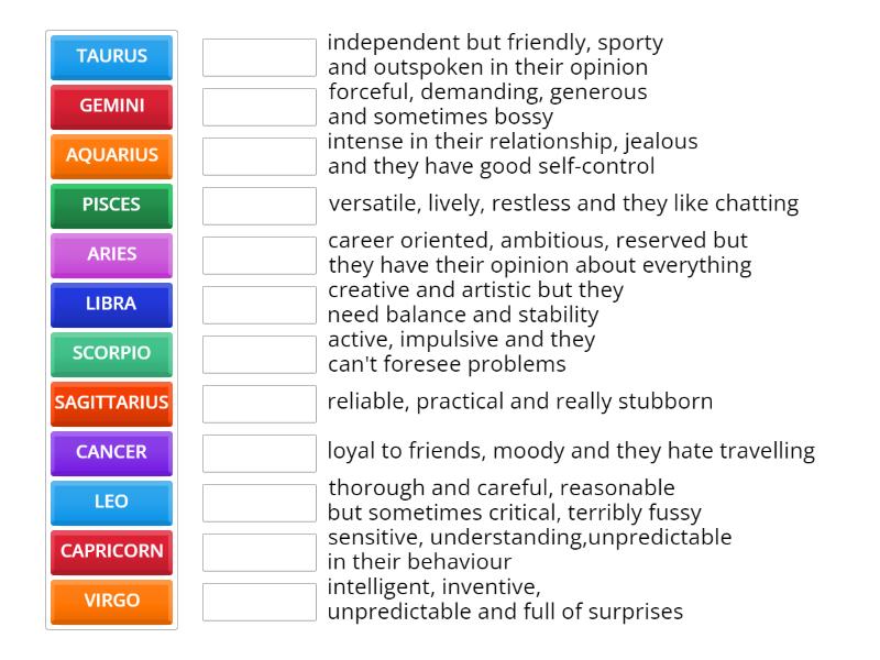 Zodiac Signs / Characteristics - Match up