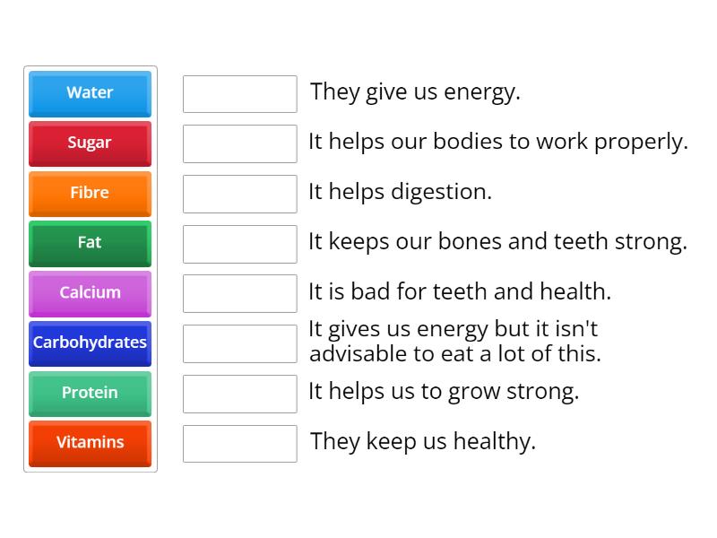 Nutrients and their functions - Match up