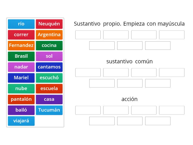 Sustantivos Verbos Ordenar Por Grupo