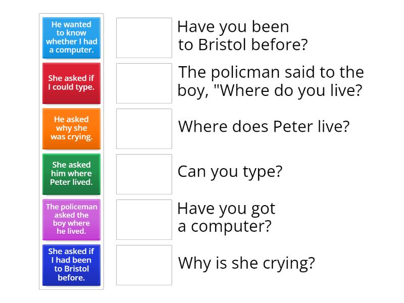 indirect questions - Match up