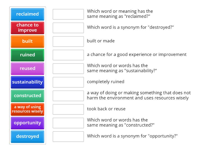 Unit four week four vocabulary match up