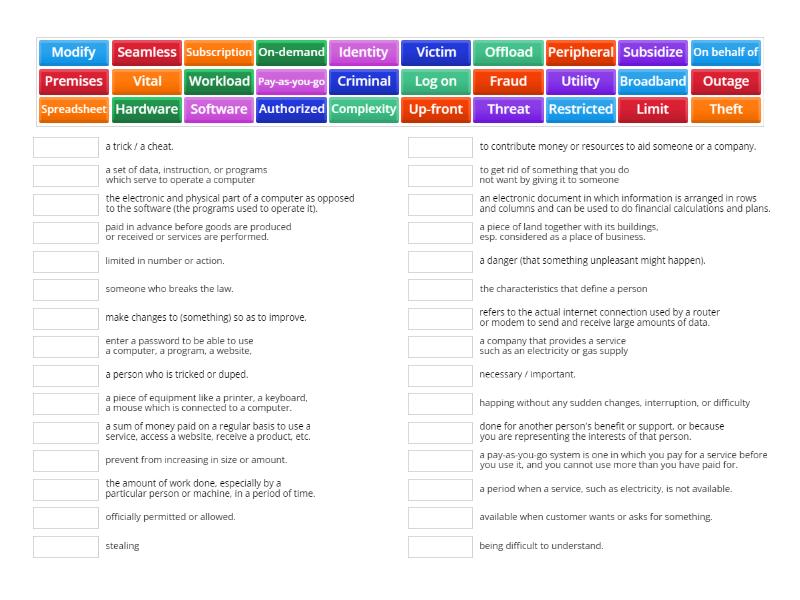 ENGL VOCAB UNIT 1\2 - Match up