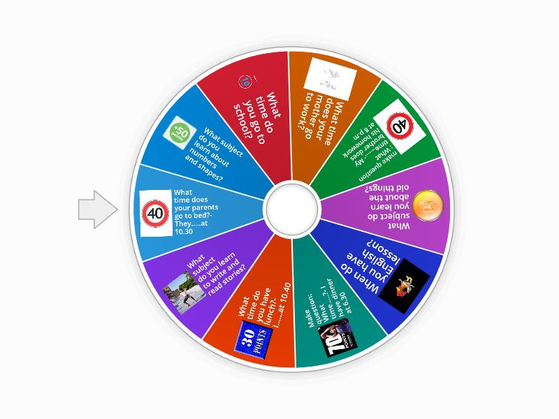 Review unit 7+ 8 Everybody up 2- Time and subjects - Spin the wheel
