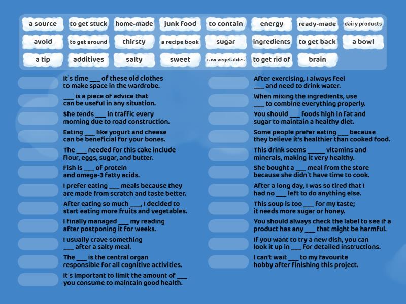 FF5 Unit 8 - vocabulary sentences - Match up