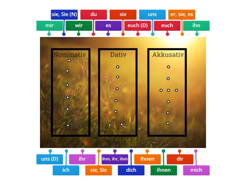 Personalpronomen_Zuordnung Nominativ, Akkusativ, Dativ - Labelled diagram