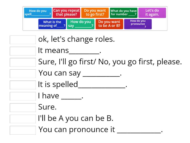 Classroom expressions. - Match up