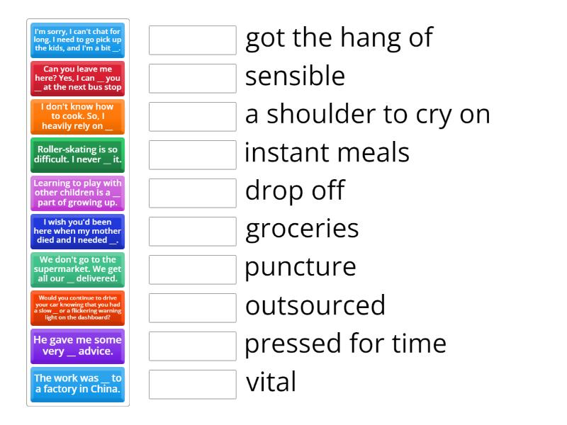 Fill in the gaps with the right word - Match up