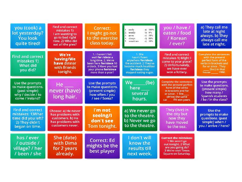 A2 grammar mid-term revision - Flip tiles