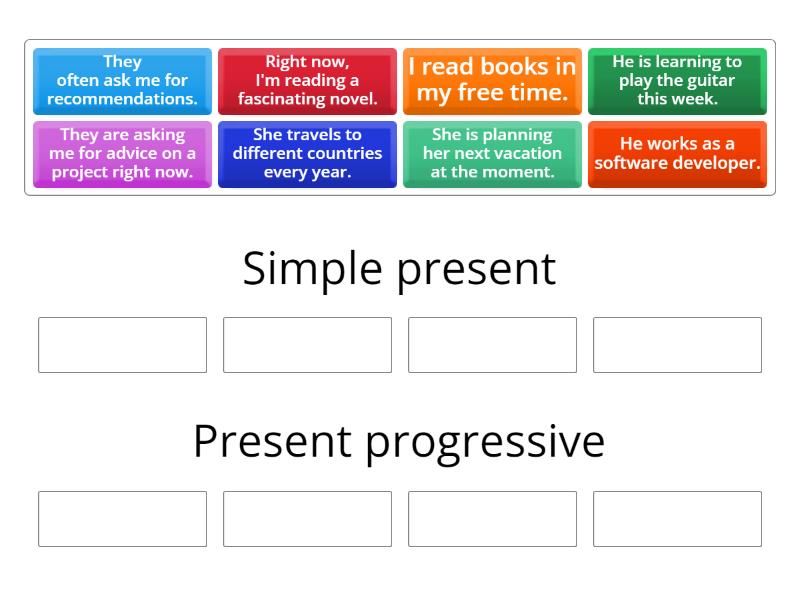 Simple present vs present progressive - Group sort