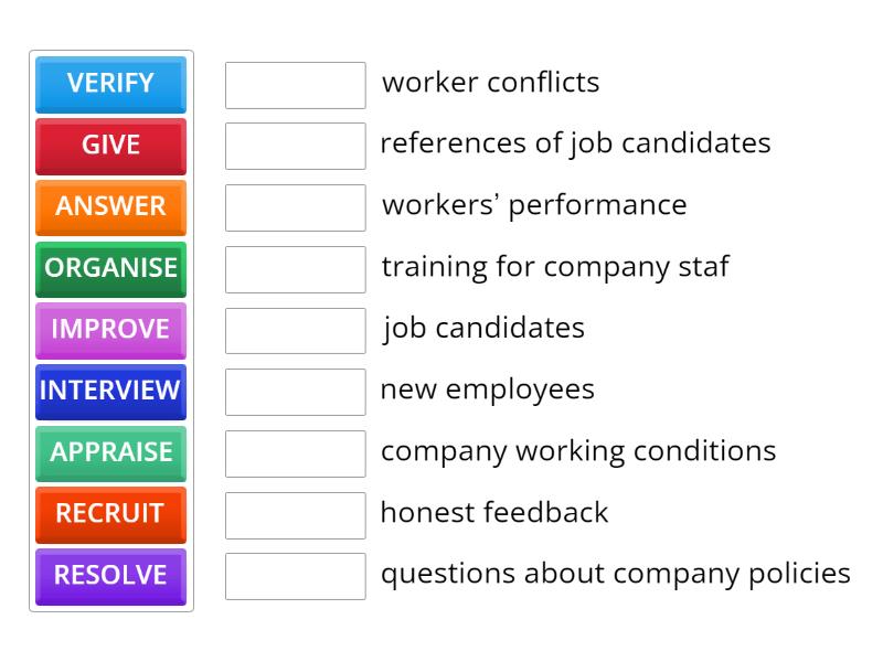 HR Tasks- Match the verbs on the left with the words on the right to ...