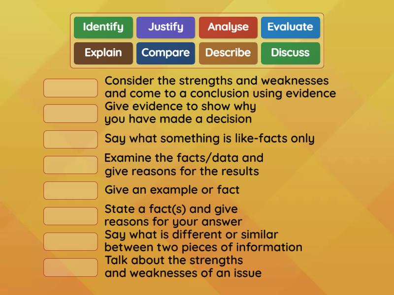 Matching command words to definition - Match up