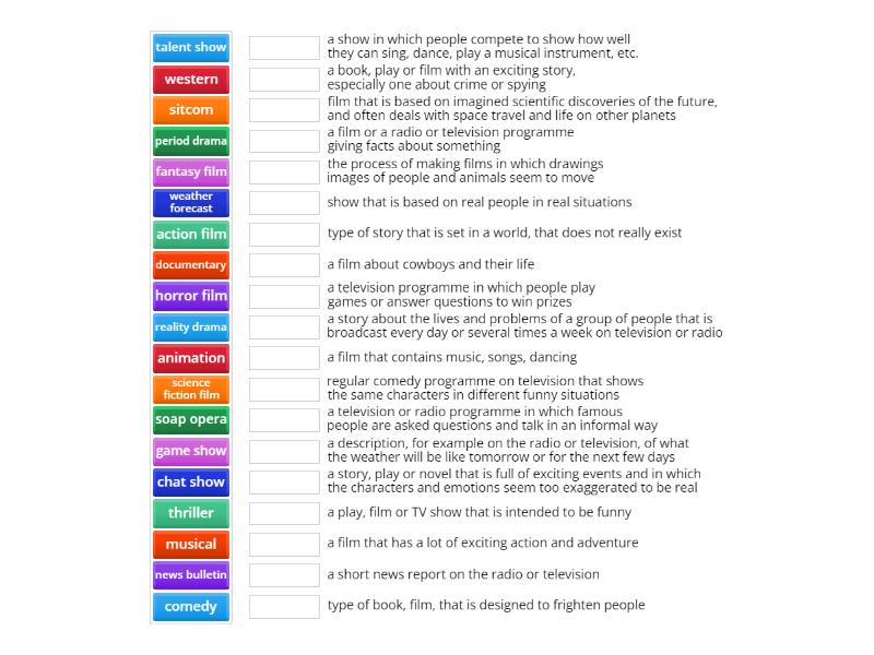 B1 Outcomes: unit 10 - vocabulary 'Films' - Match up