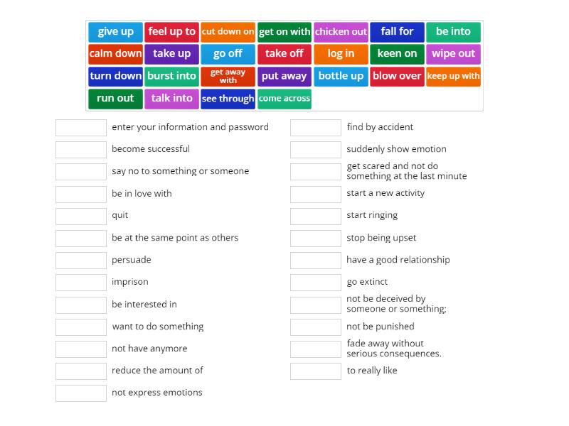 Proficiency Test 2 Phrasal Verbs Revision (2023) - Une las parejas