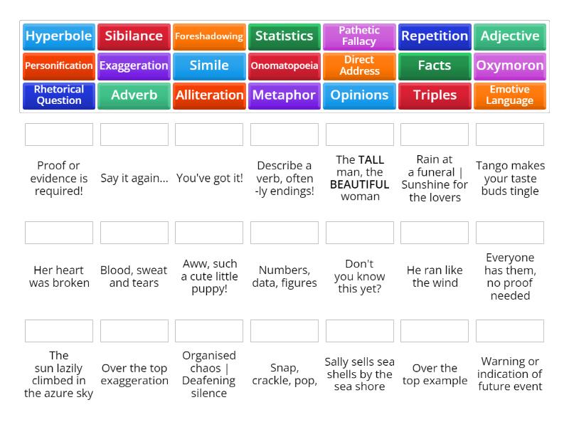 GCSE Eng Language Techniques - Match up