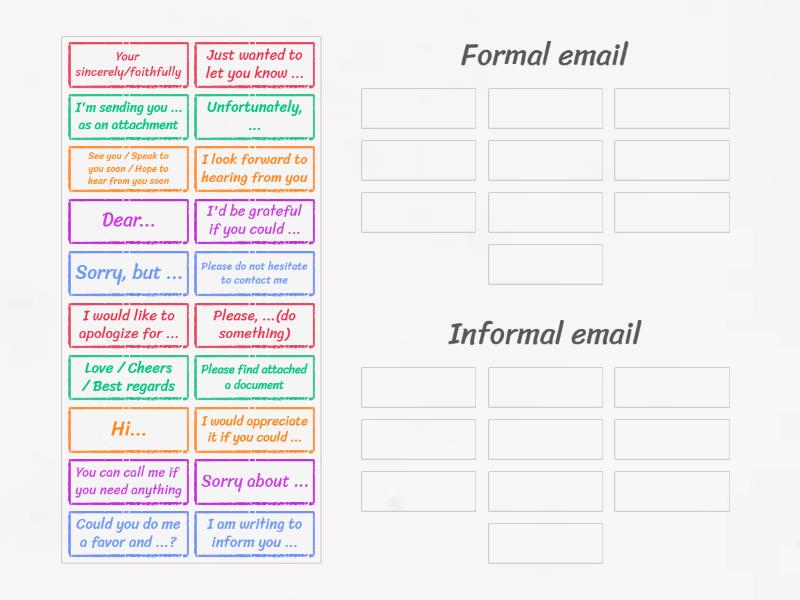 Formal / Informal email - Group sort