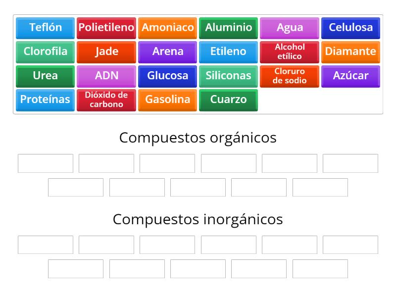 Compuestos orgánicos e inorgánicos - Ordenar por grupo