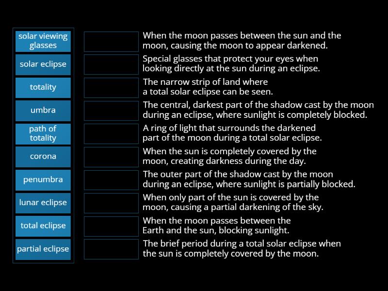 Solar Eclipse Vocabulary - Match up