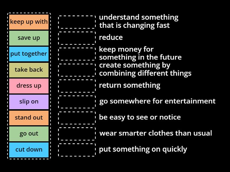 Phrasal verbs 1 - definitions (fashion) UNIT 1 B2 - Une las parejas