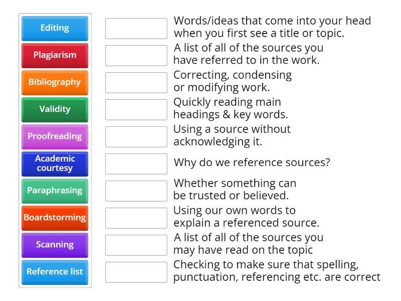 Writing & Referencing - Match up