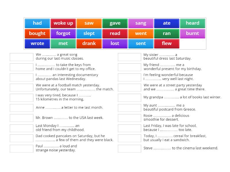 Past Simple - irregular verbs in context. - Match up