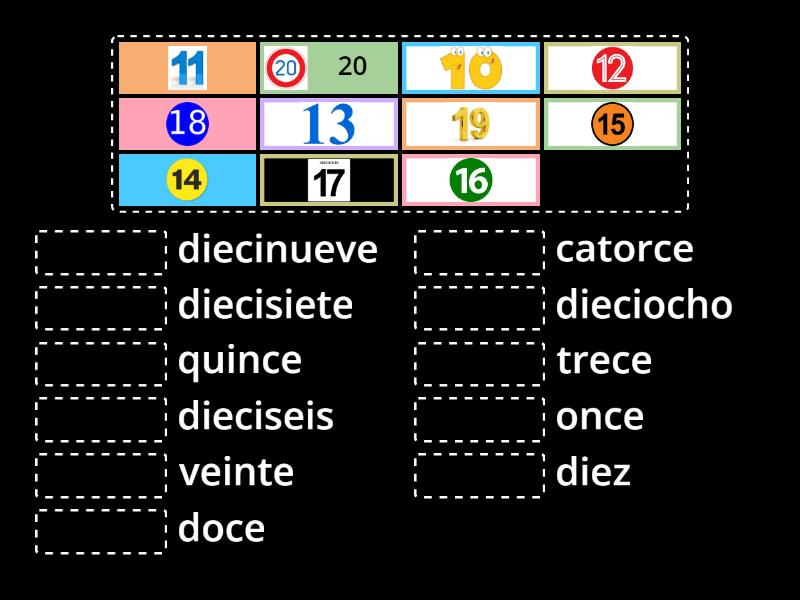 NUMEROS DEL 10 AL 20 - Permainan Pencocokan