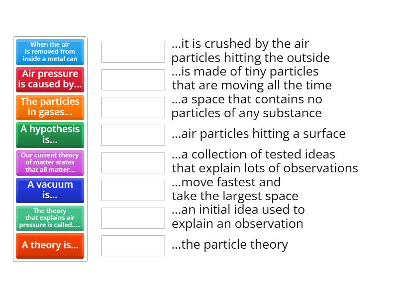 Y7 Particle Theory - Gases, Pressure, and Vacuums - Match up