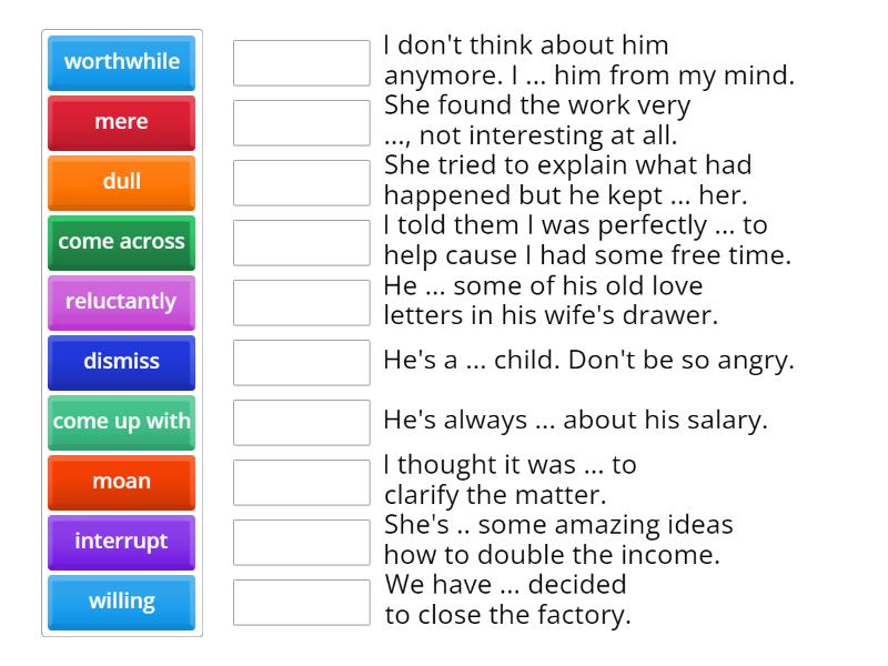 B2 Unit 1 Vocabulary from the text - Match up