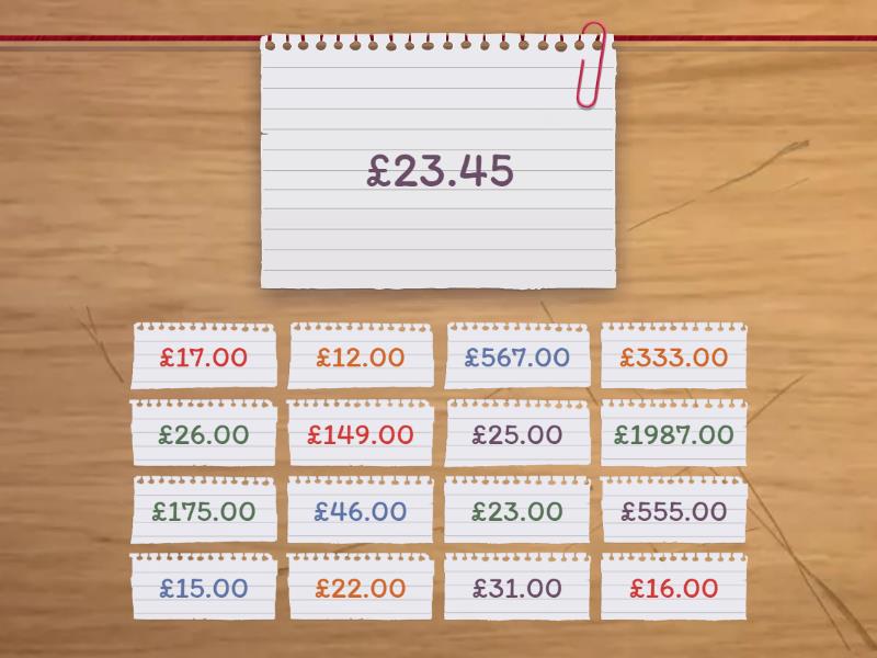 Money Rounding To Nearest Pound - Find The Match