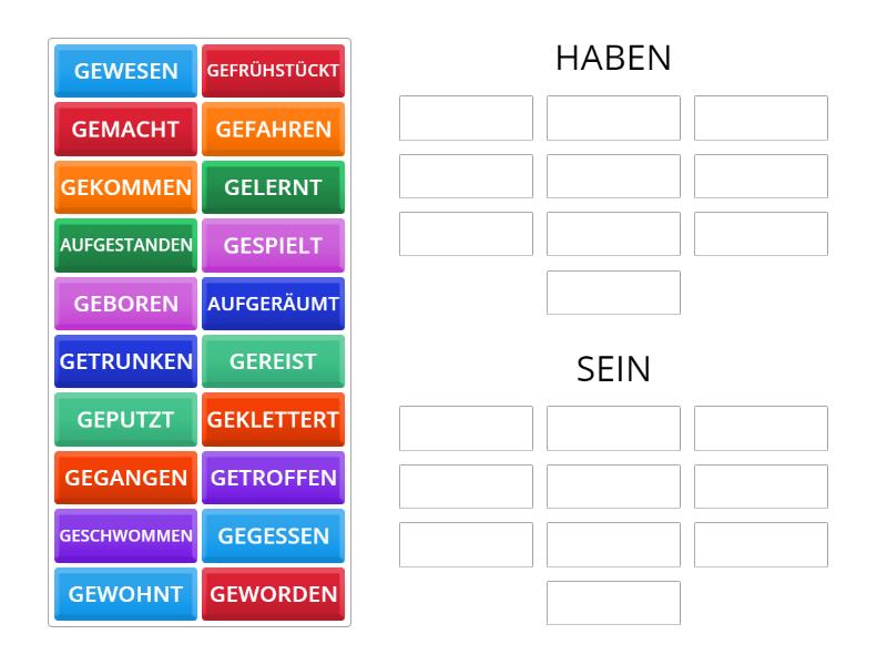 Wordwall perfekt - Group sort