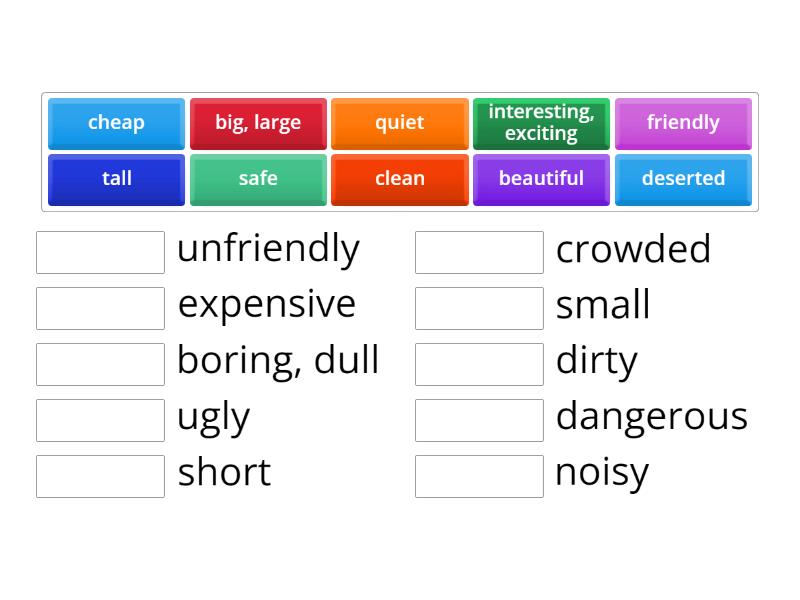 B01- UNIT 2 / LESSON B - ADJECTIVES : OPOSITES - Une las parejas