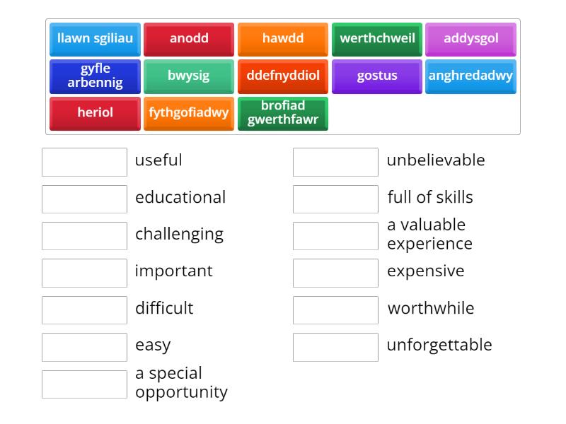 Adjectives Sb Bl Match Up