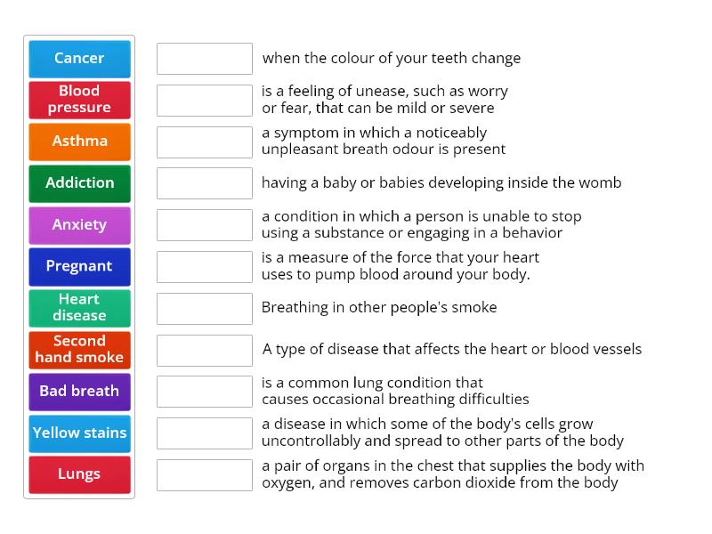 Harmful effects of smoking - Match up