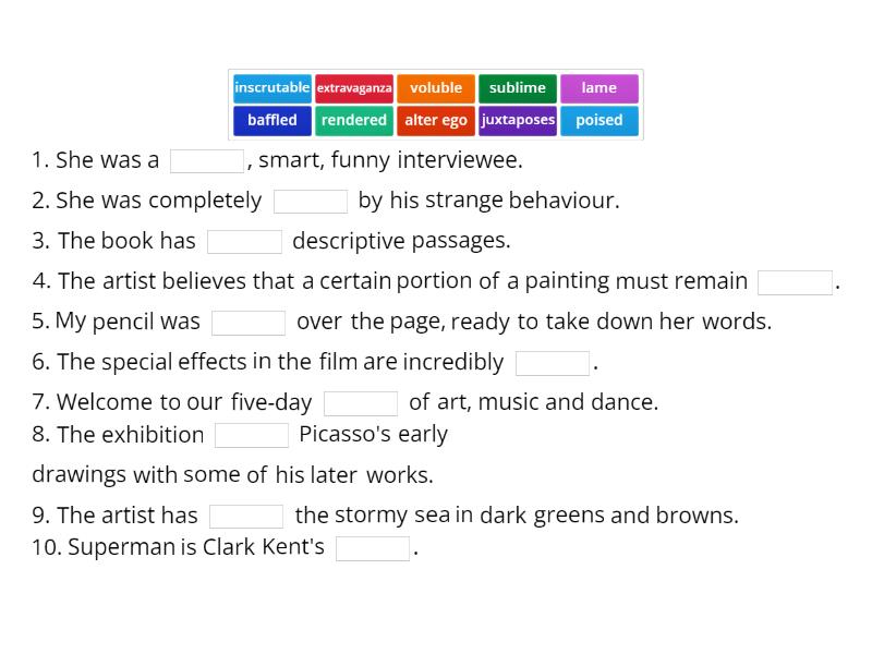 Fill in the gaps with the new words - Missing word