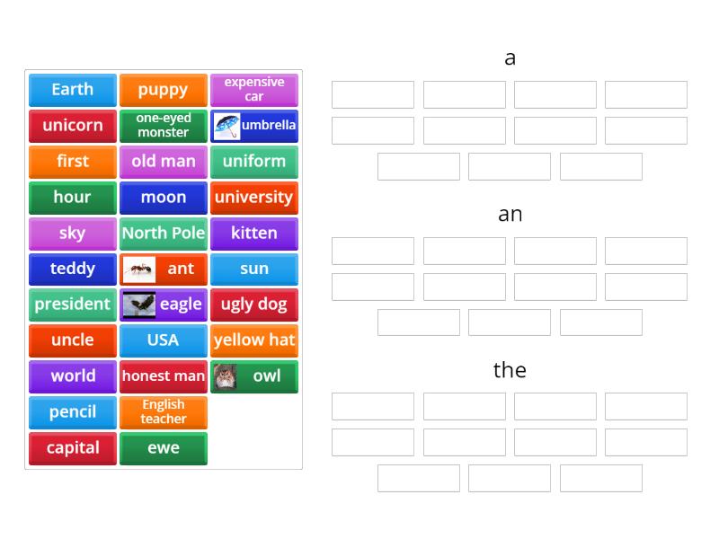 Unit 3 - Grammar - Articles A/an/the Review - Group Sort