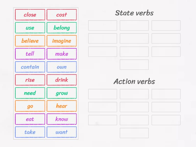 wordwall state action verbs